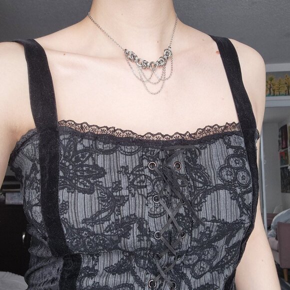 Gothic victorian princess silver chandelier chain mail choker necklace - Picture 4 of 7